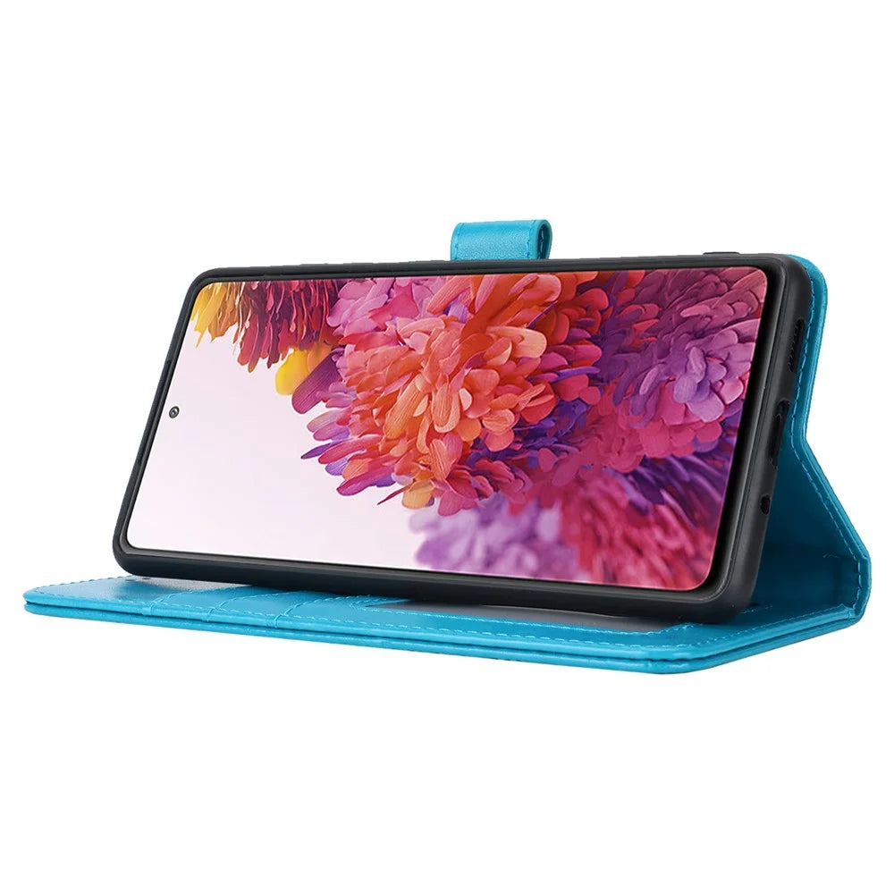 For Samsung Galaxy S20 FE 4G / FE 5G / S20 Lite / S20 FE 2022 Case R61 Texture Wallet PU Leather Phone Cover - Blue - 4