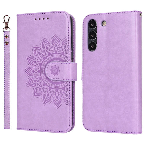 For Samsung Galaxy S22 5G Cell Phone Case R61 Texture PU Leather Wallet Shockproof Cover - Purple - 1