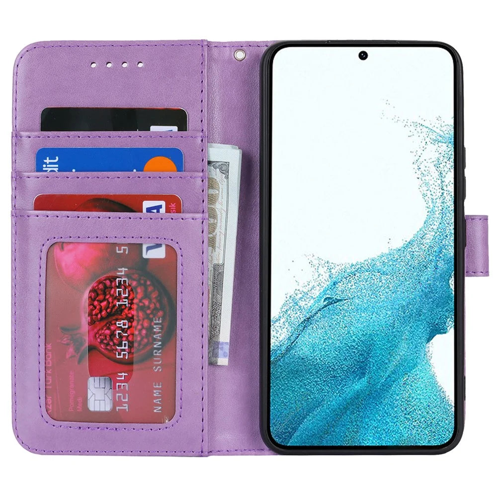 For Samsung Galaxy S22 5G Cell Phone Case R61 Texture PU Leather Wallet Shockproof Cover - Purple - 2