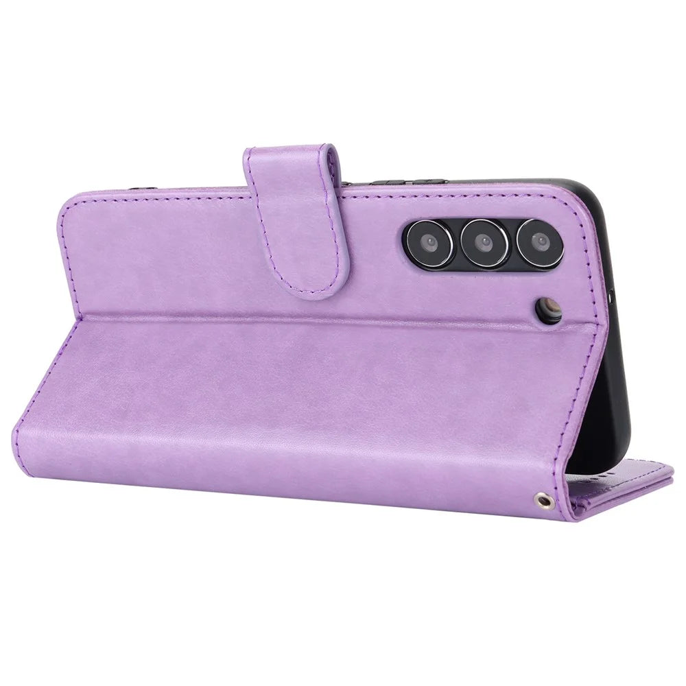 For Samsung Galaxy S22 5G Cell Phone Case R61 Texture PU Leather Wallet Shockproof Cover - Purple - 3