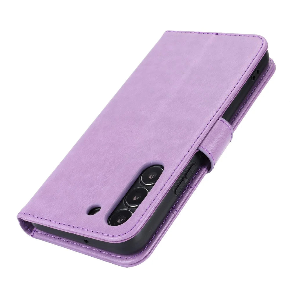 For Samsung Galaxy S22 5G Cell Phone Case R61 Texture PU Leather Wallet Shockproof Cover - Purple - 6