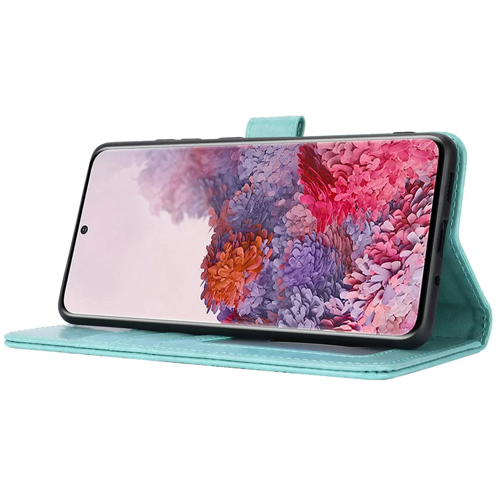 For Samsung Galaxy S20 4G / 5G Cell Phone Case R61 Texture Imprinted Leather Wallet Anti-scratch Cover - Light Green - 4