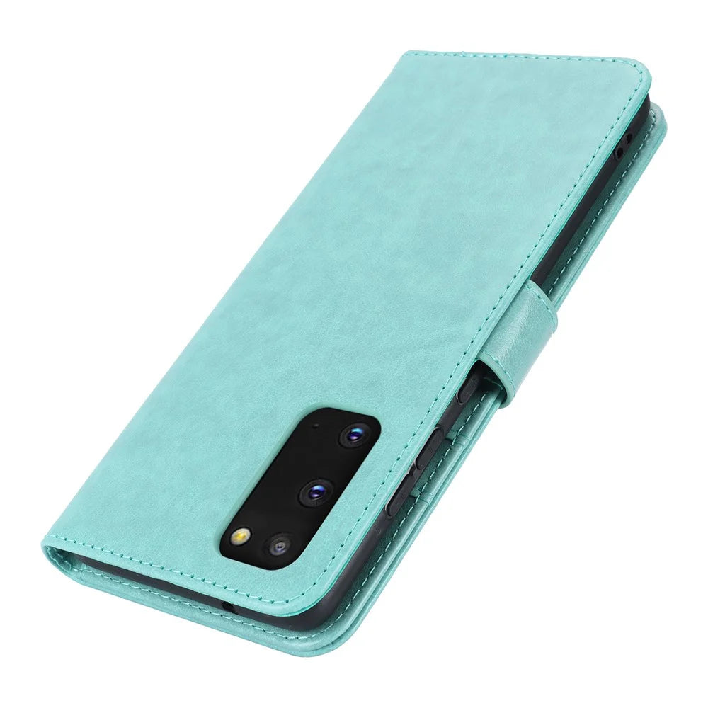 For Samsung Galaxy S20 4G / 5G Cell Phone Case R61 Texture Imprinted Leather Wallet Anti-scratch Cover - Light Green - 6