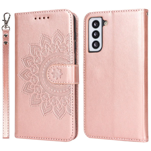 For Samsung Galaxy S21 5G / 4G Cover R61 Texture Leather Stand Shockproof Imprinted Cell Phone Case - Rose Gold - 1