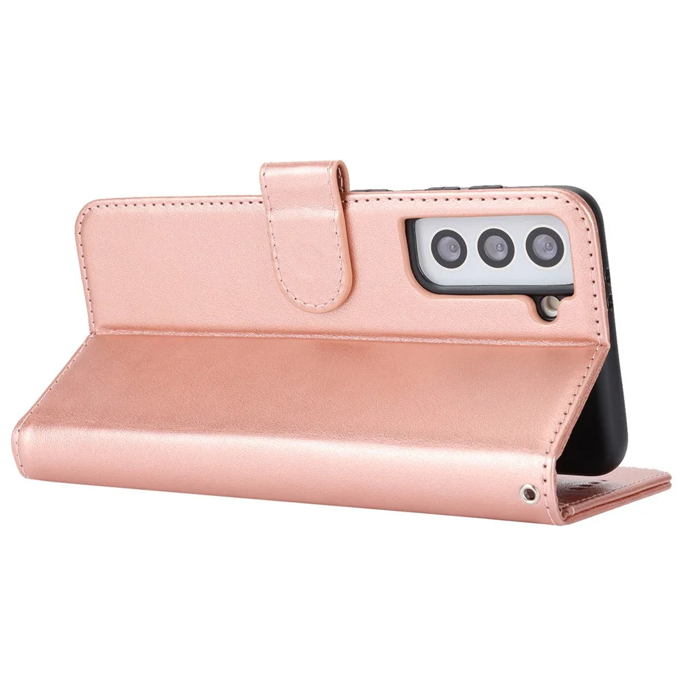 For Samsung Galaxy S21 5G / 4G Cover R61 Texture Leather Stand Shockproof Imprinted Cell Phone Case - Rose Gold - 3