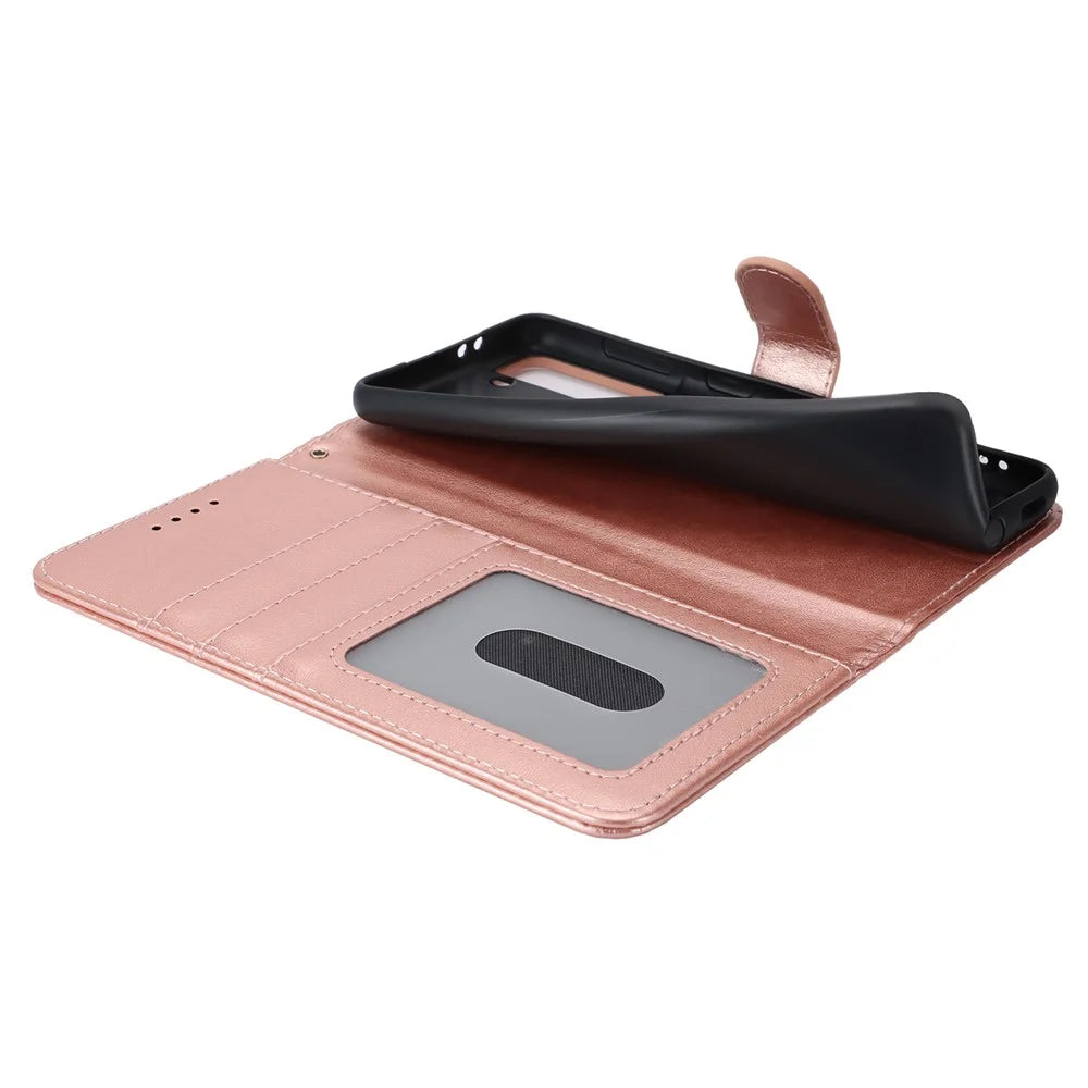 For Samsung Galaxy S21 5G / 4G Cover R61 Texture Leather Stand Shockproof Imprinted Cell Phone Case - Rose Gold - 5