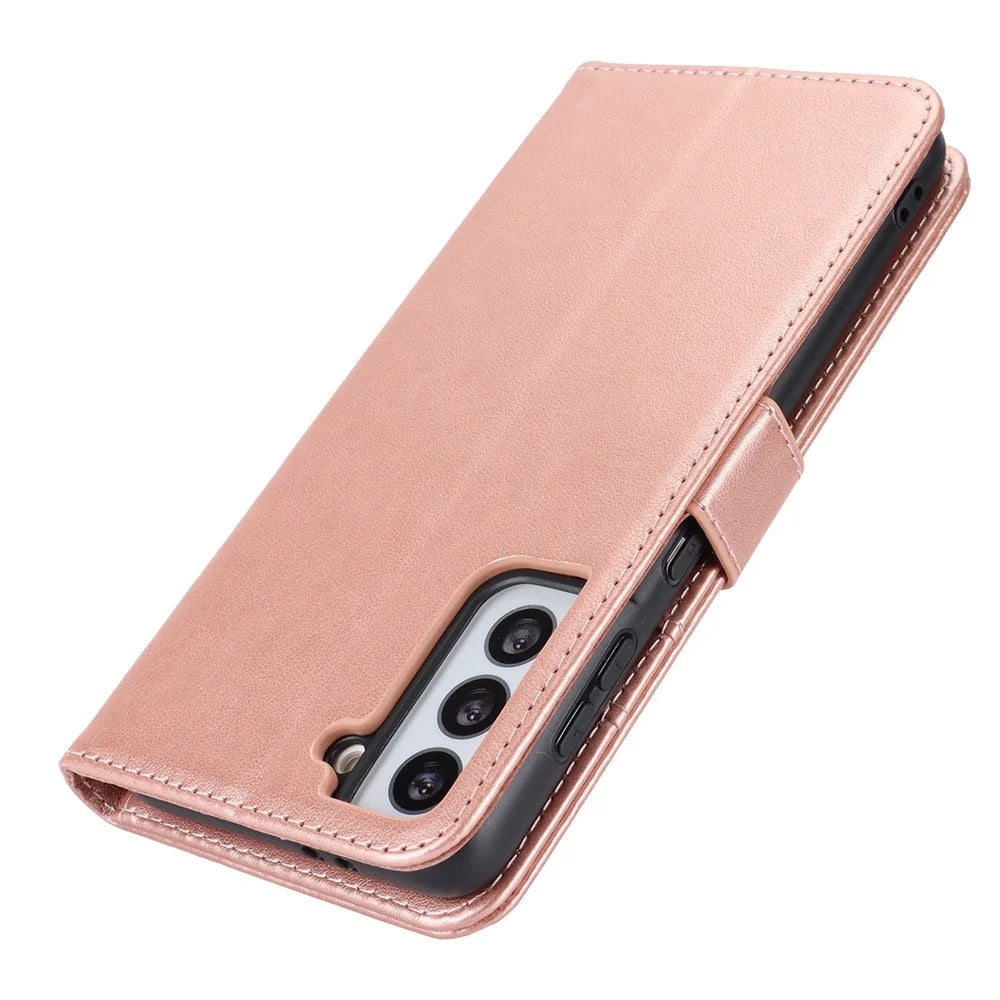 For Samsung Galaxy S21 5G / 4G Cover R61 Texture Leather Stand Shockproof Imprinted Cell Phone Case - Rose Gold - 6