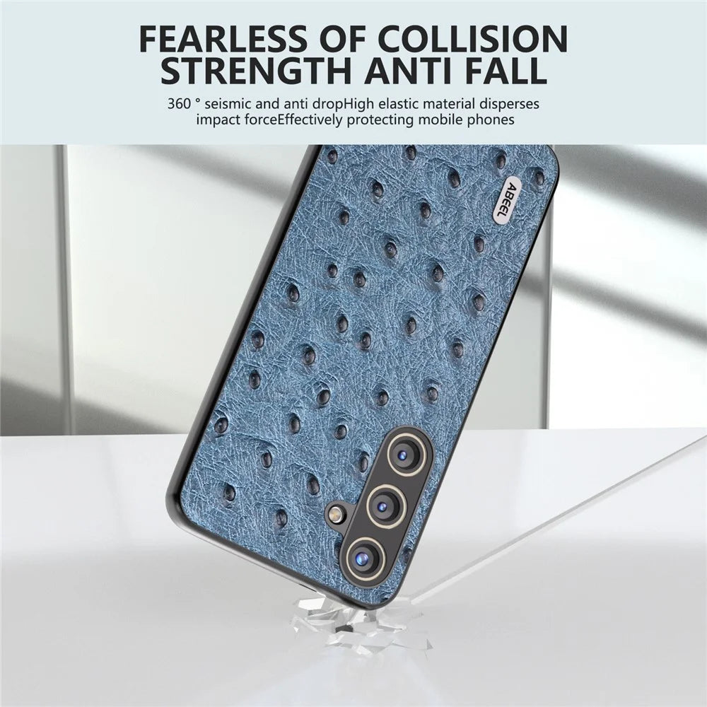 ABEEL For Samsung Galaxy S24 Ostrich Texture Case Camera Protection Phone Cover - Blue - 3