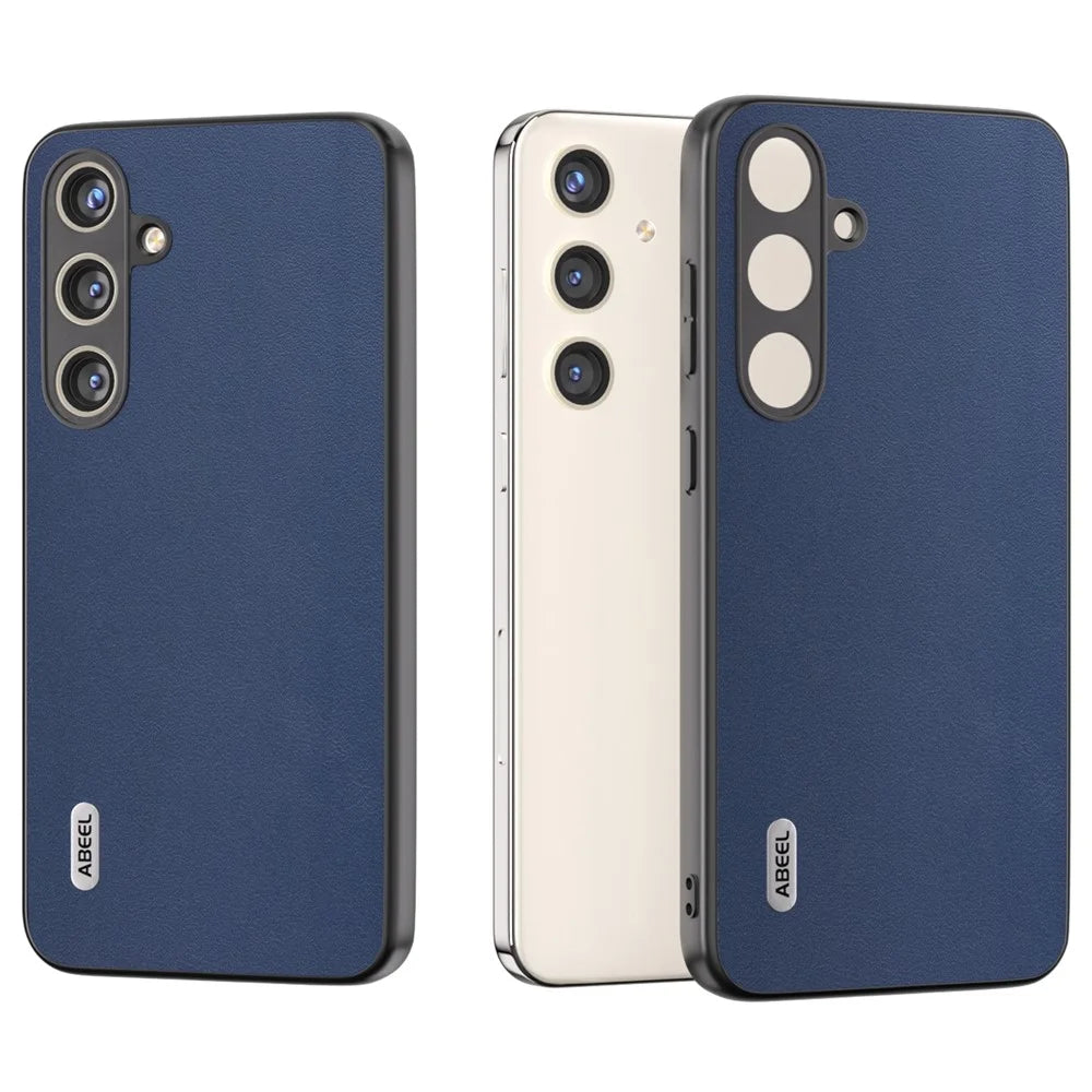 ABEEL For Samsung Galaxy S24 Case Nappa Texture Genuine Cow Leather Phone Cover Non-Slip - Blue - 2