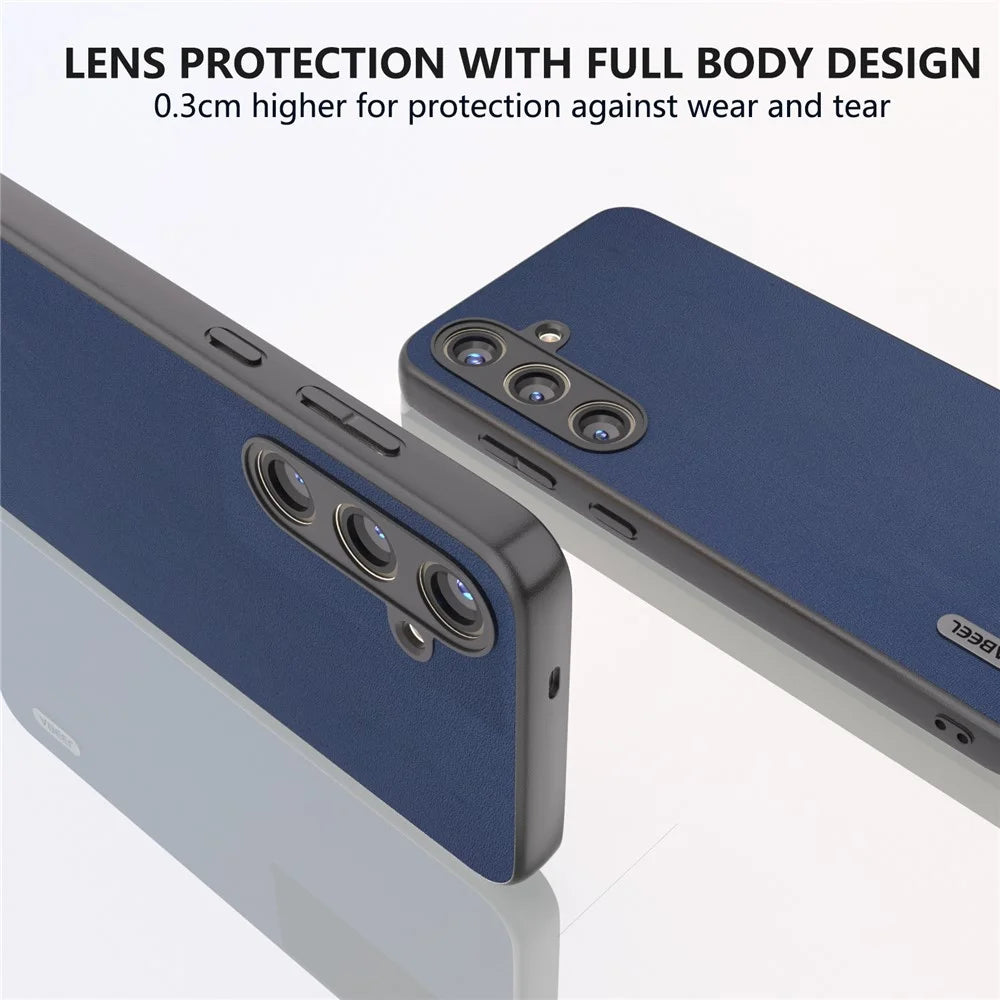 ABEEL For Samsung Galaxy S24 Case Nappa Texture Genuine Cow Leather Phone Cover Non-Slip - Blue - 5