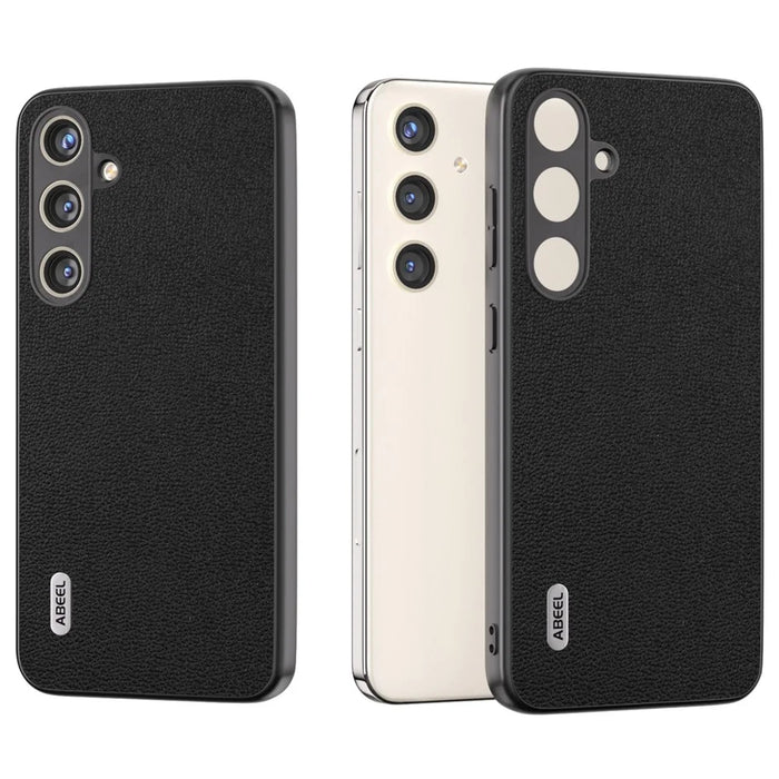 ABEEL For Samsung Galaxy S24+ Slim Shockproof Case Genuine Cow Leather Phone Cover - Black - 2