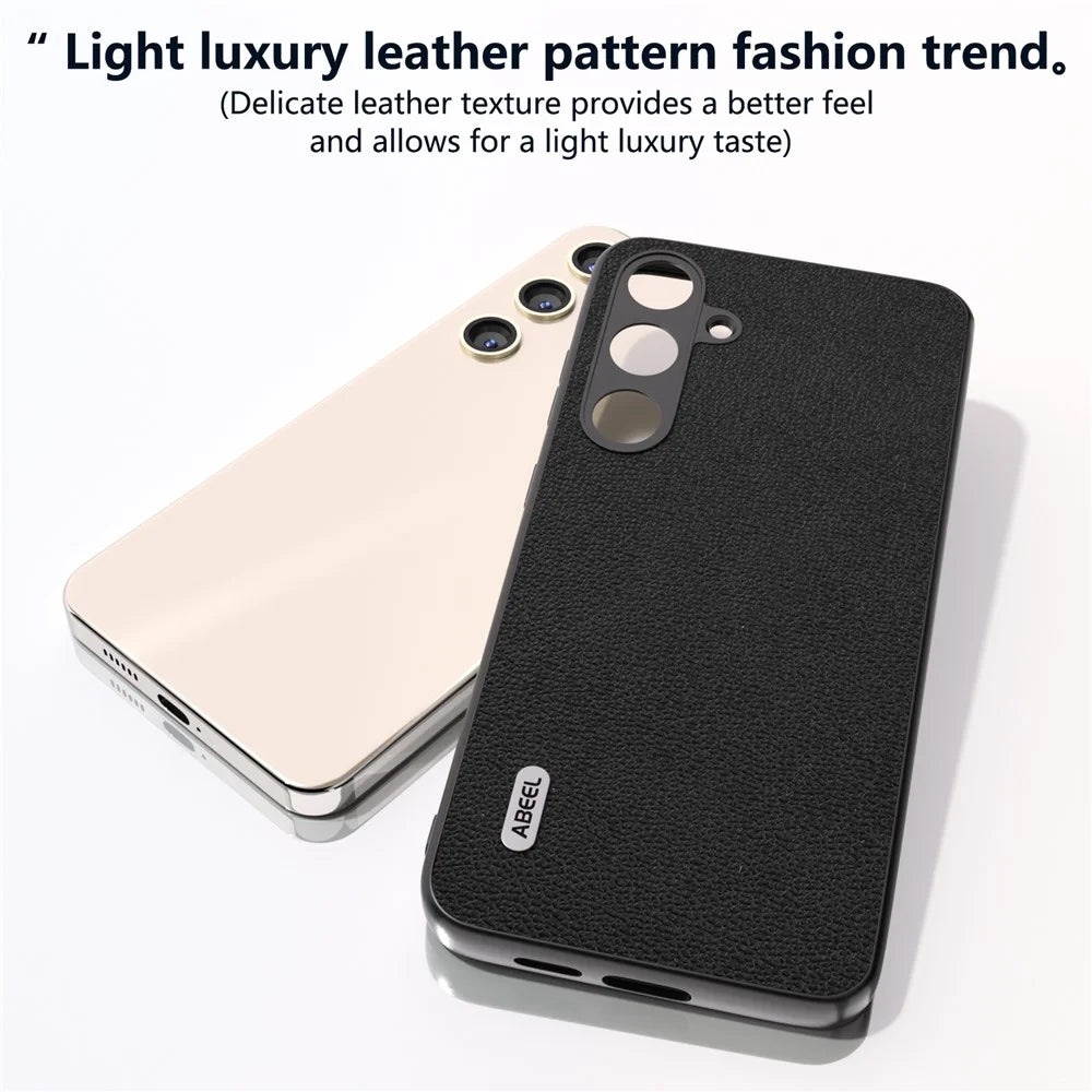ABEEL For Samsung Galaxy S24+ Slim Shockproof Case Genuine Cow Leather Phone Cover - Black - 4