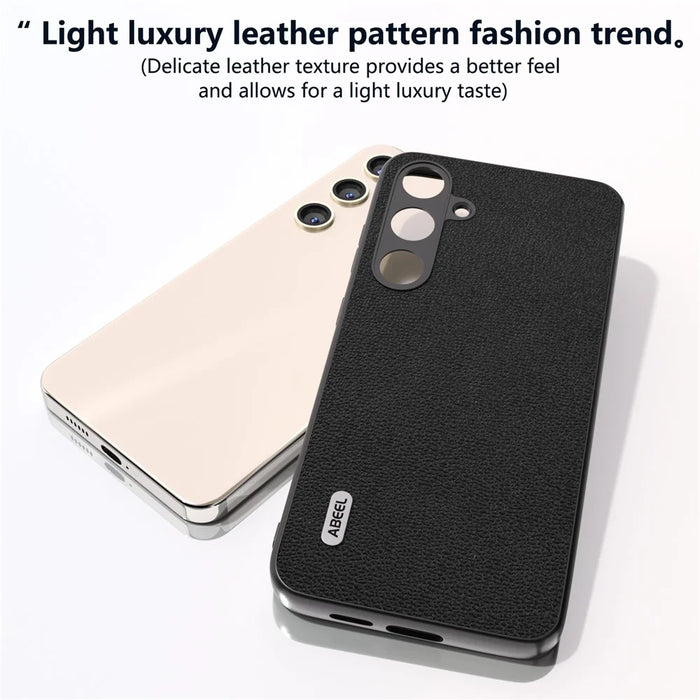 ABEEL For Samsung Galaxy S24+ Slim Shockproof Case Genuine Cow Leather Phone Cover - Black - 4
