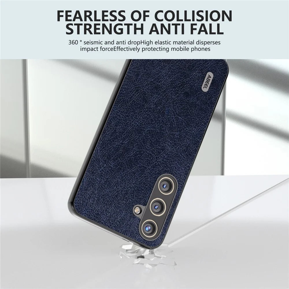 ABEEL For Samsung Galaxy S24+ Litchi Texture Case Leather Coated PC+TPU Phone Cover - Blue - 3