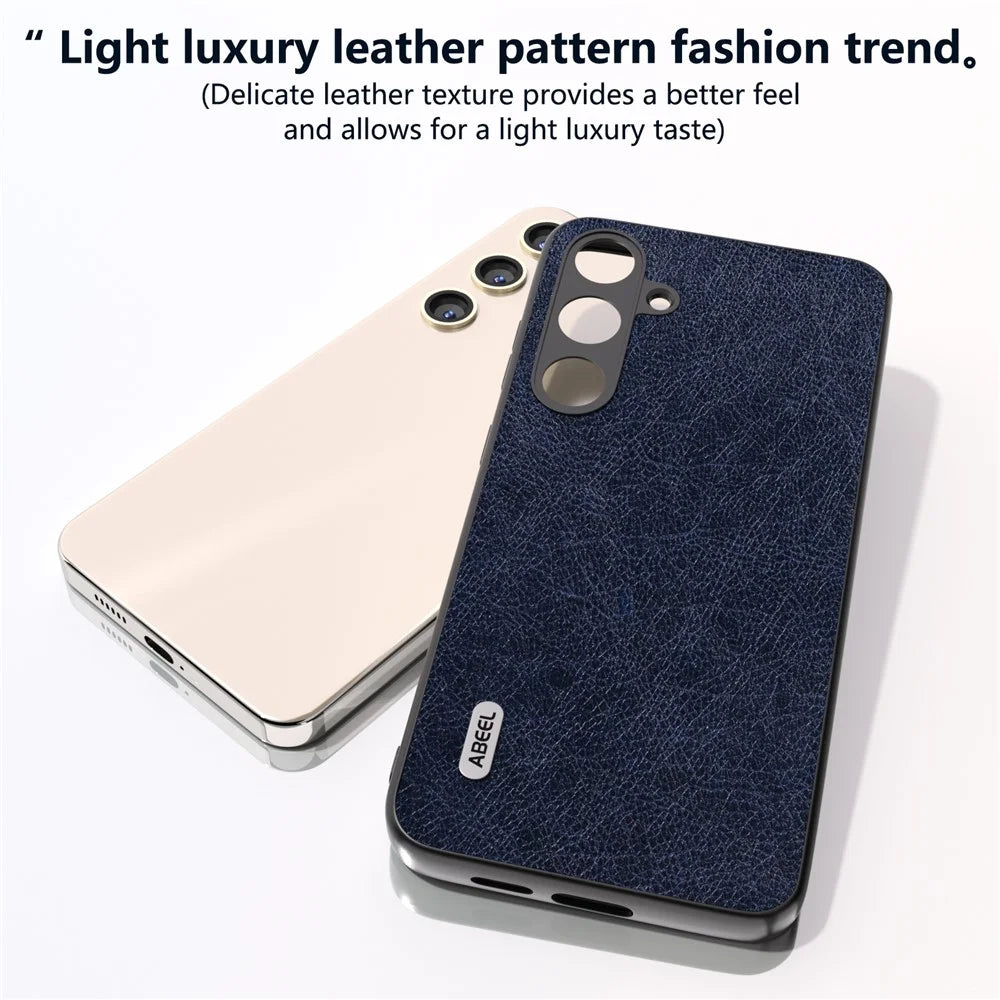 ABEEL For Samsung Galaxy S24+ Litchi Texture Case Leather Coated PC+TPU Phone Cover - Blue - 4