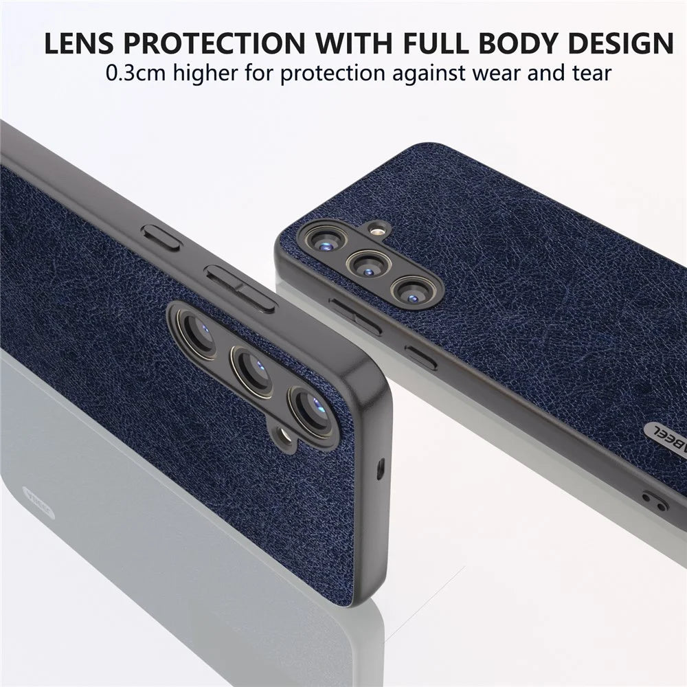 ABEEL For Samsung Galaxy S24+ Litchi Texture Case Leather Coated PC+TPU Phone Cover - Blue - 5