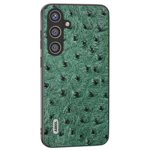 ABEEL For Samsung Galaxy S24+ Genuine Cow Leather Case Anti-slip Ostrich Pattern Phone Cover - Green - 1