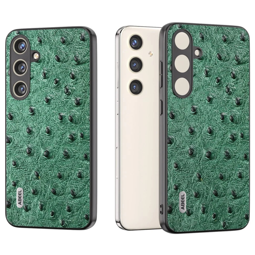ABEEL For Samsung Galaxy S24+ Genuine Cow Leather Case Anti-slip Ostrich Pattern Phone Cover - Green - 2