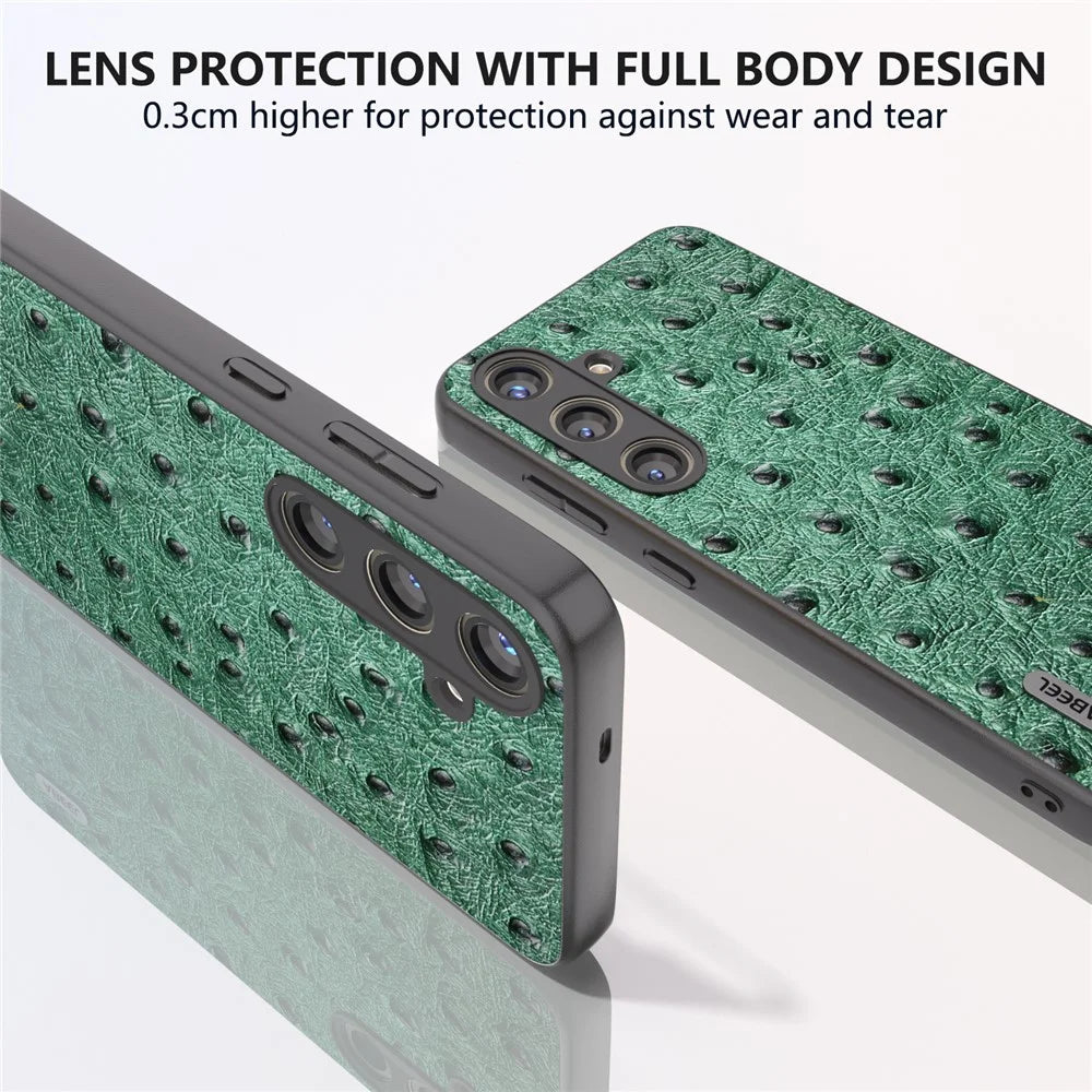 ABEEL For Samsung Galaxy S24+ Genuine Cow Leather Case Anti-slip Ostrich Pattern Phone Cover - Green - 5