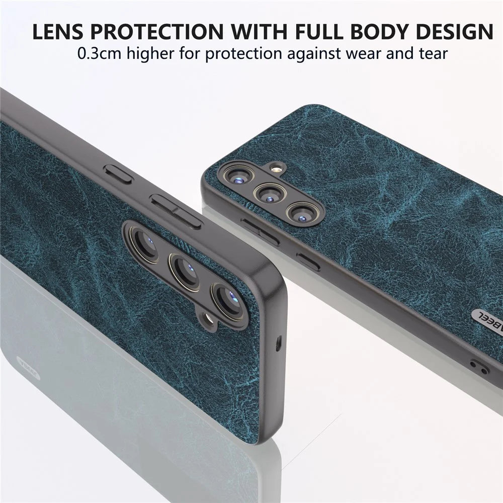 ABEEL For Samsung Galaxy S24 Litchi Texture Phone Case PU Leather+PC+TPU Anti-Scratch Cover - Blue - 5