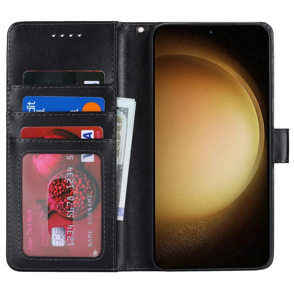 For Samsung Galaxy S23+ Case R61 Texture Flower Imprinted PU Leather Phone Cover with Wallet Stand - Black - 2
