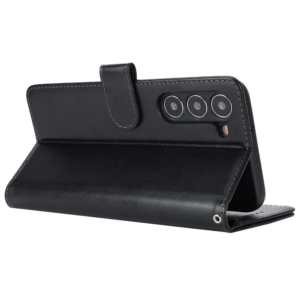 For Samsung Galaxy S23+ Case R61 Texture Flower Imprinted PU Leather Phone Cover with Wallet Stand - Black - 3