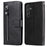 For Samsung Galaxy A55 5G Case Wallet Stand Calf Texture Phone Protector with Magnetic Flap - Black - 1