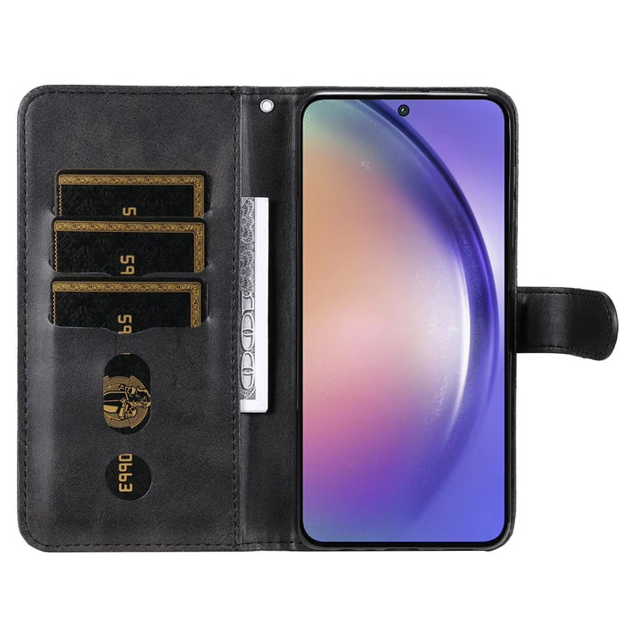 For Samsung Galaxy A55 5G Case Wallet Stand Calf Texture Phone Protector with Magnetic Flap - Black - 2