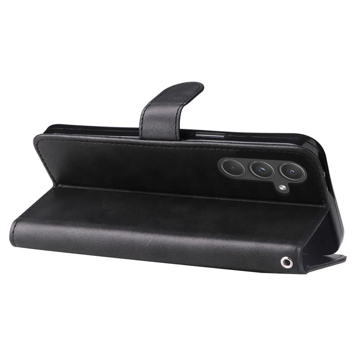 For Samsung Galaxy A55 5G Case Wallet Stand Calf Texture Phone Protector with Magnetic Flap - Black - 4