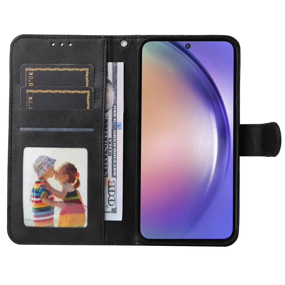 For Samsung Galaxy A55 5G Case Classic Calf Texture Leather Phone Guard Cover with Card Slots - Black - 2