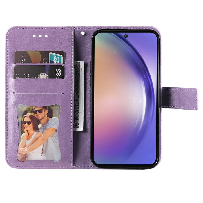 For Samsung Galaxy A55 5G Case Floral Pattern PU Leather Wallet Stand Phone Cover - Purple - 2