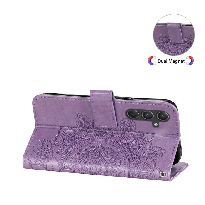 For Samsung Galaxy A55 5G Case Floral Pattern PU Leather Wallet Stand Phone Cover - Purple - 4
