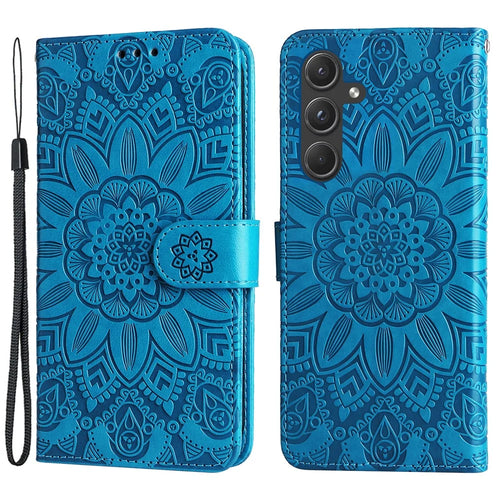 For Samsung Galaxy A55 5G Case Wallet Stand Imprinted PU Leather Phone Cover - Blue - 1