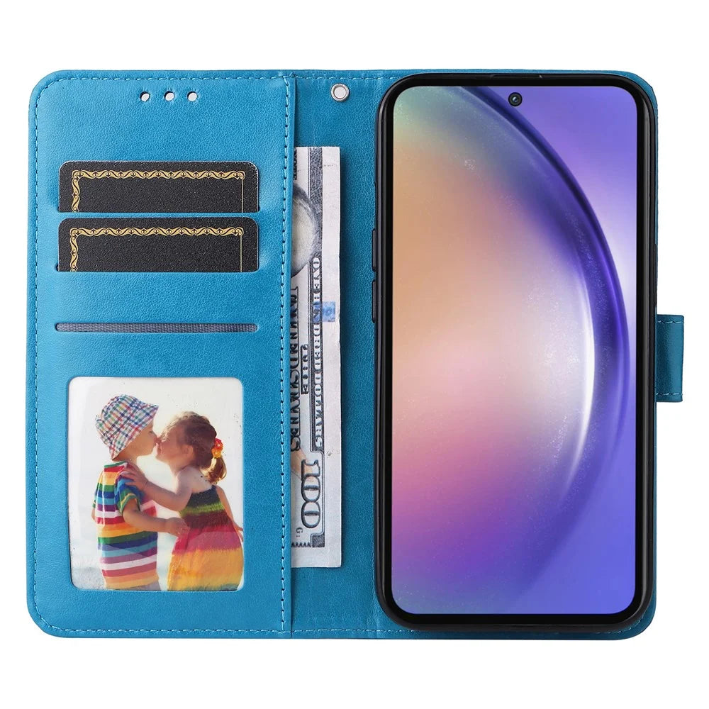 For Samsung Galaxy A55 5G Case Wallet Stand Imprinted PU Leather Phone Cover - Blue - 2