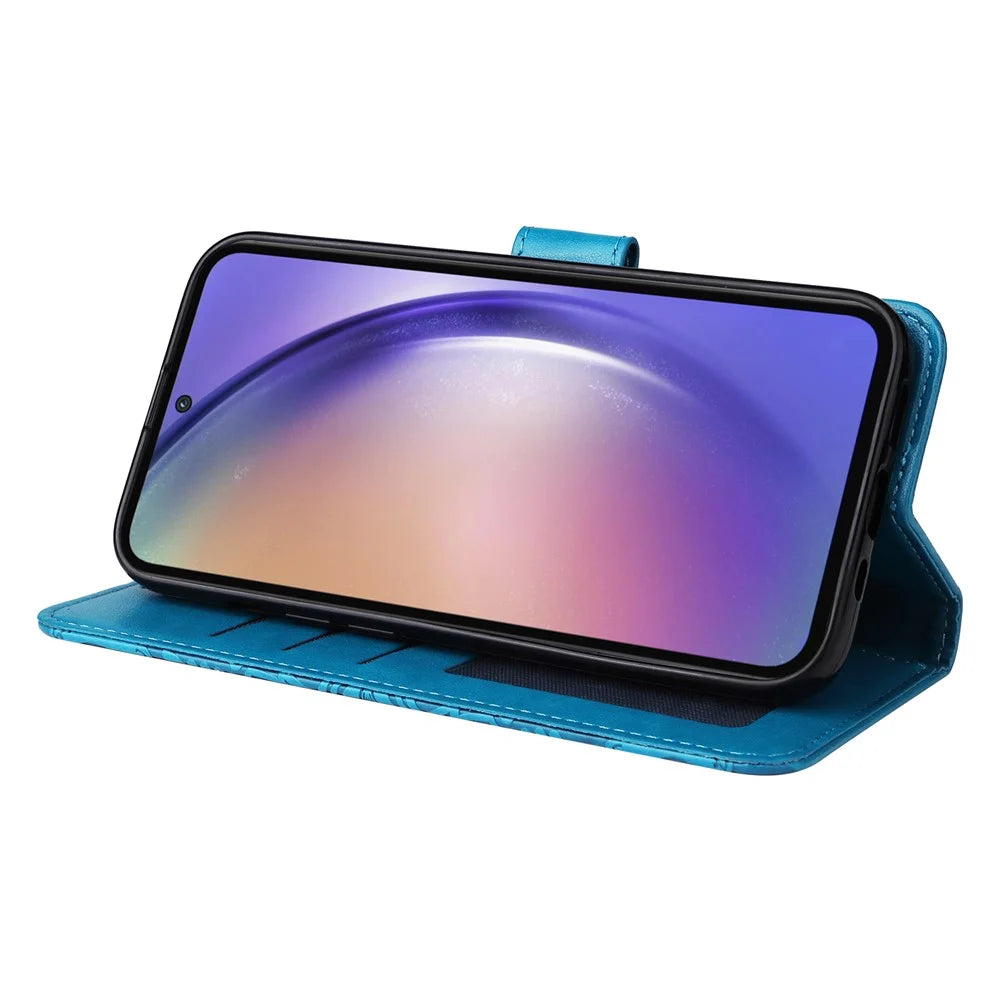 For Samsung Galaxy A55 5G Case Wallet Stand Imprinted PU Leather Phone Cover - Blue - 3