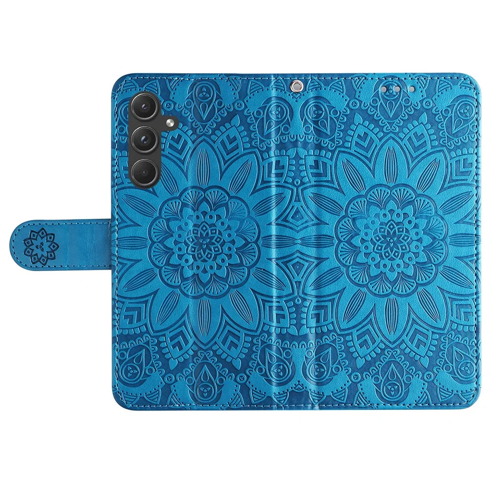 For Samsung Galaxy A55 5G Case Wallet Stand Imprinted PU Leather Phone Cover - Blue - 5