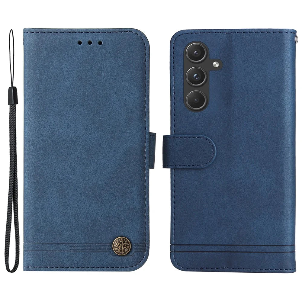 For Samsung Galaxy A55 5G Leather Wallet Cases Skin Touch Phone Cover Stand with Strap - Blue - 1