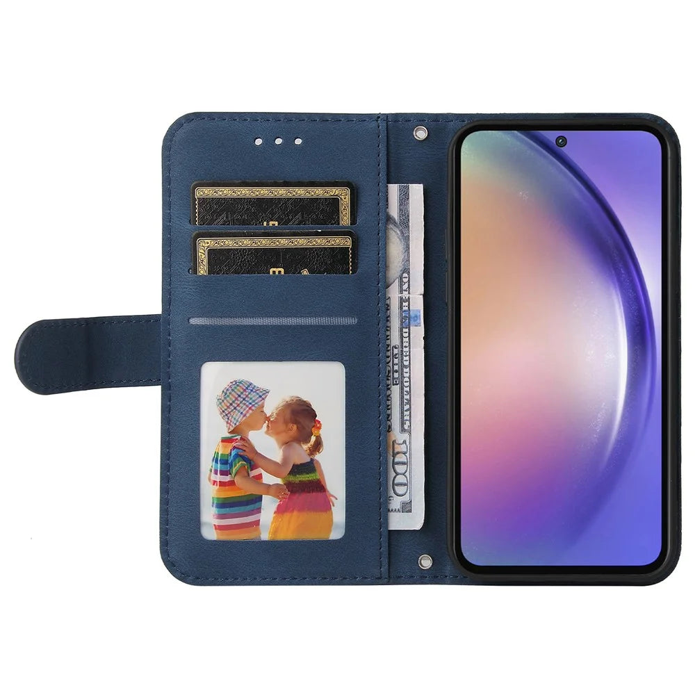For Samsung Galaxy A55 5G Leather Wallet Cases Skin Touch Phone Cover Stand with Strap - Blue - 2