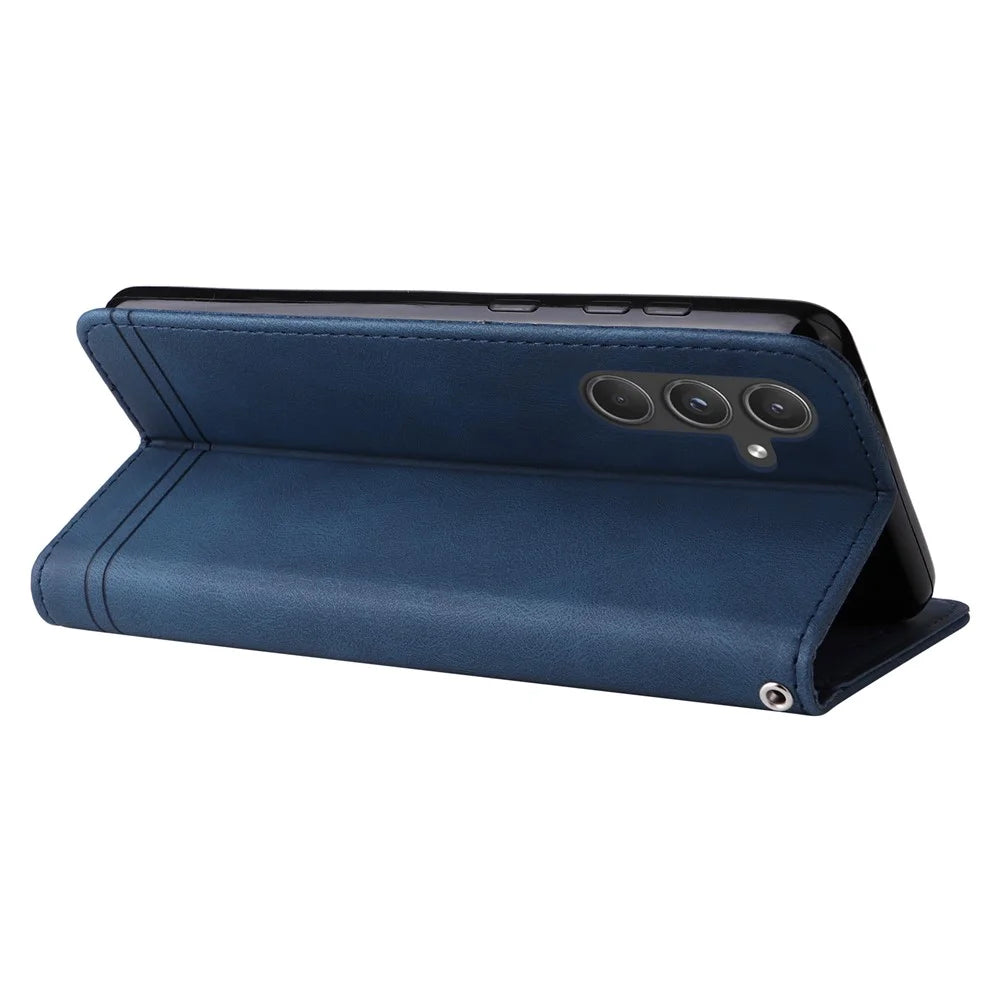 For Samsung Galaxy A55 5G Leather Wallet Cases Skin Touch Phone Cover Stand with Strap - Blue - 4