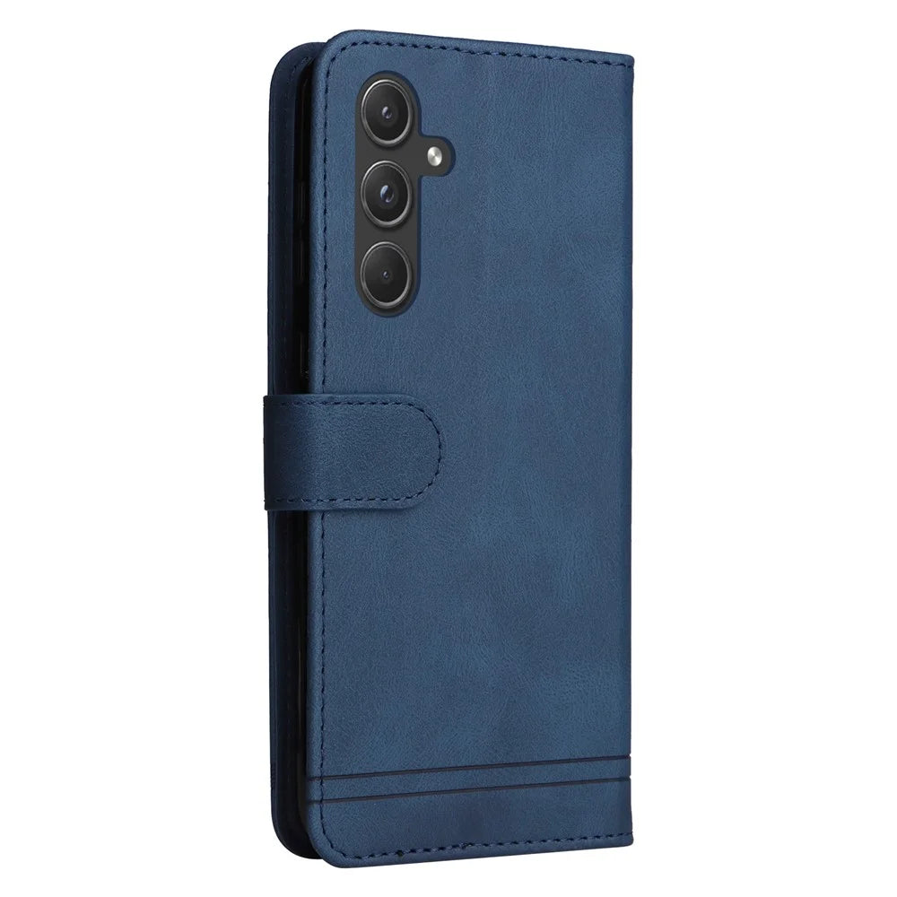 For Samsung Galaxy A55 5G Leather Wallet Cases Skin Touch Phone Cover Stand with Strap - Blue - 6