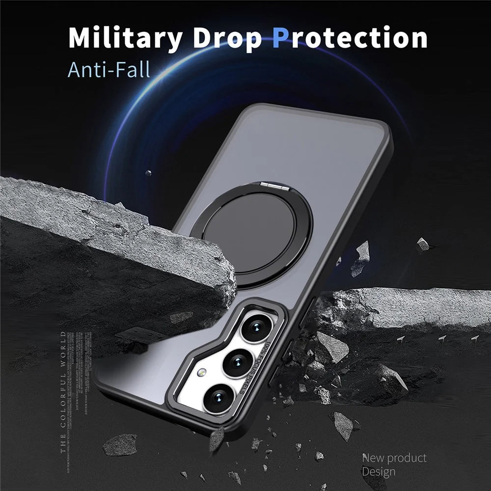 For Samsung Galaxy S23 FE Ring Kickstand Case Magnetic Phone Cover Hidden Gear - Black - 3