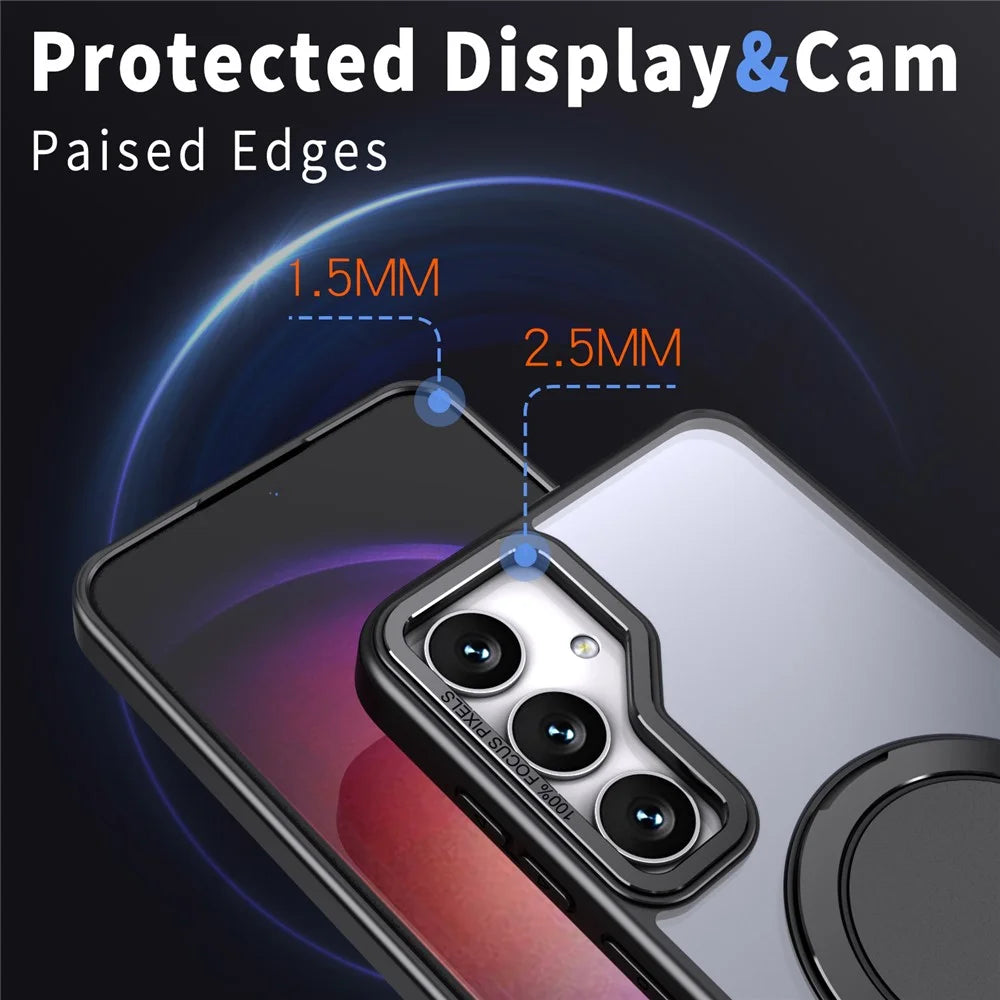 For Samsung Galaxy S23 FE Ring Kickstand Case Magnetic Phone Cover Hidden Gear - Black - 5