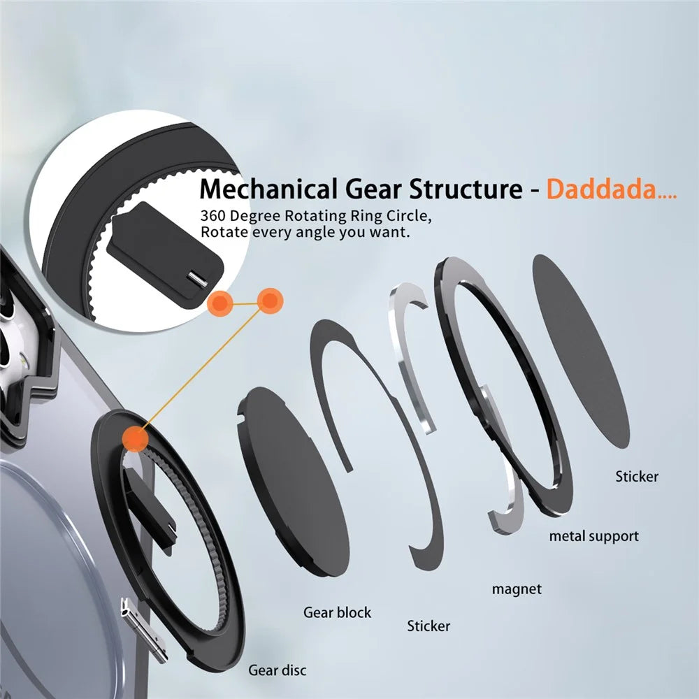 For Samsung Galaxy S23 FE Ring Kickstand Case Magnetic Phone Cover Hidden Gear - Black - 6