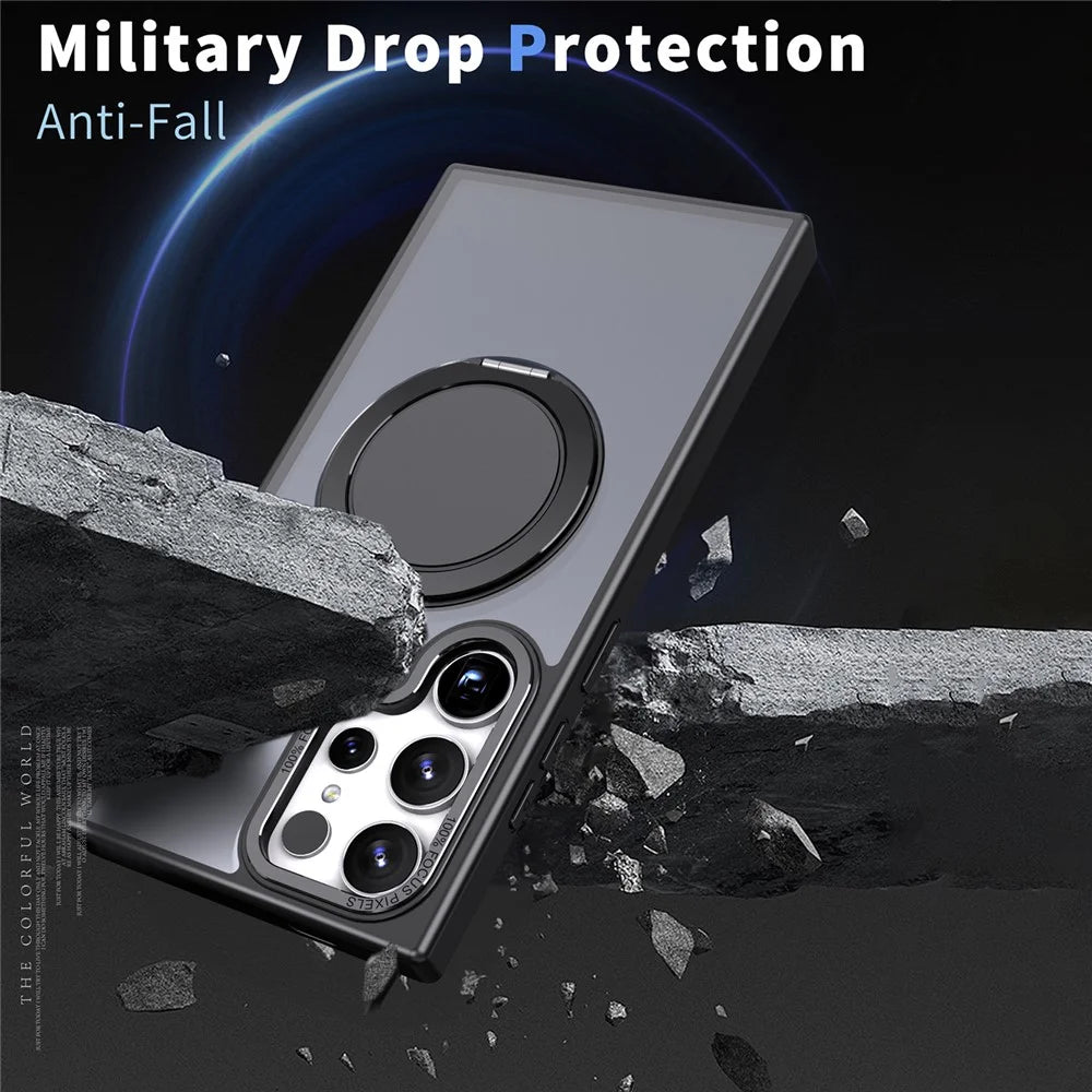 For Samsung Galaxy S23 Ultra Magnetic Phone Case Kickstand PC+TPU Cover - Black - 3