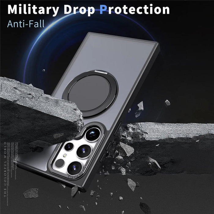 For Samsung Galaxy S24 Ultra Case Magnetic Phone Cover Rotary Ring Kickstand - Black - 3