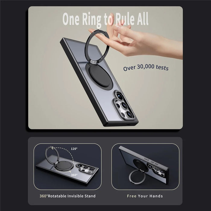 For Samsung Galaxy S24 Ultra Case Magnetic Phone Cover Rotary Ring Kickstand - Black - 4
