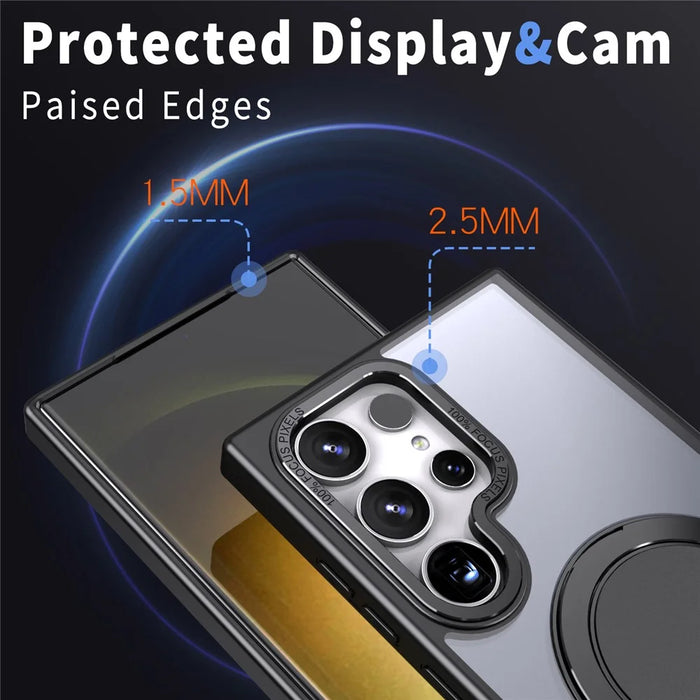 For Samsung Galaxy S24 Ultra Case Magnetic Phone Cover Rotary Ring Kickstand - Black - 5