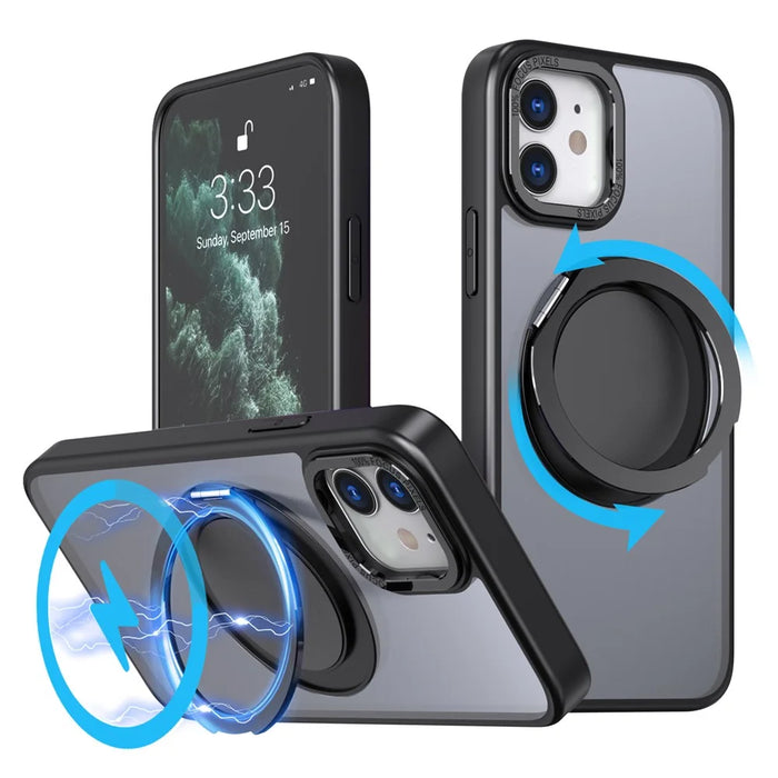 For iPhone 11 Magnetic Phone Case Invisible Gear Ring Holder Kickstand - Black - 1