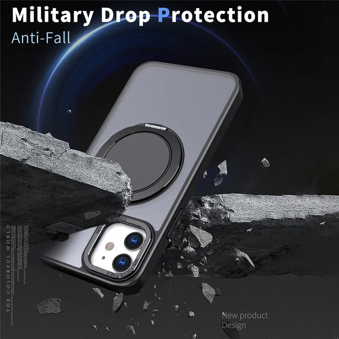 For iPhone 11 Magnetic Phone Case Invisible Gear Ring Holder Kickstand - Black - 3
