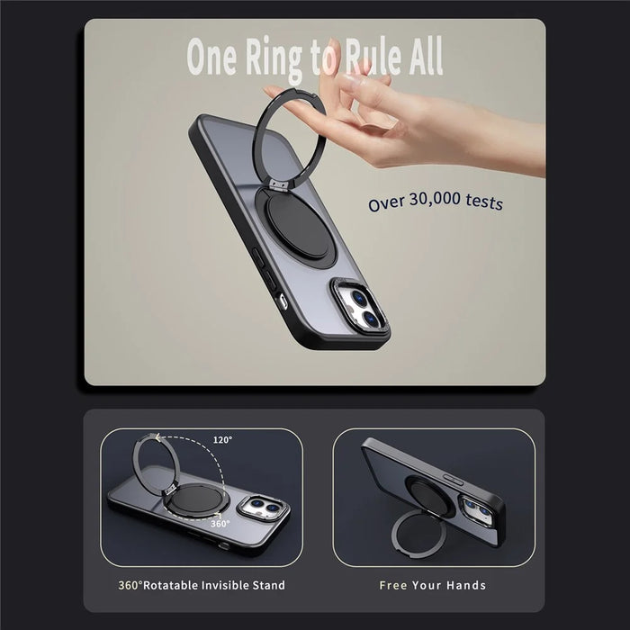 For iPhone 11 Magnetic Phone Case Invisible Gear Ring Holder Kickstand - Black - 4
